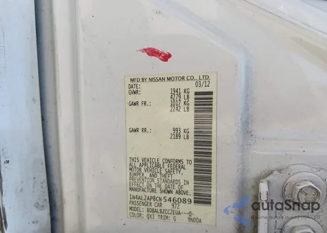 2012 Nissan Altima 2.5 S из США, поврежденный, VIN 1N4AL2AP8CN546089